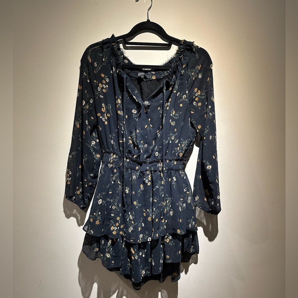 Olivaceous long sleeve mini floral dress